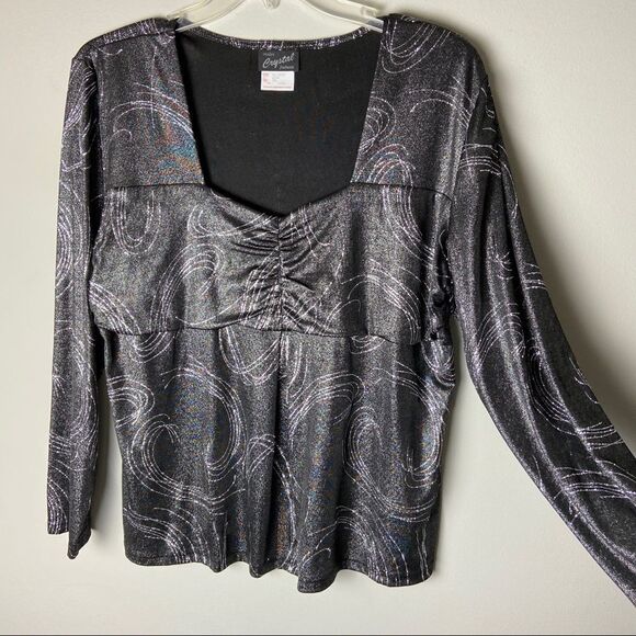 NWT 90s 2000s sparkly long sleeve dress top silver grey - Picture 1 of 8
